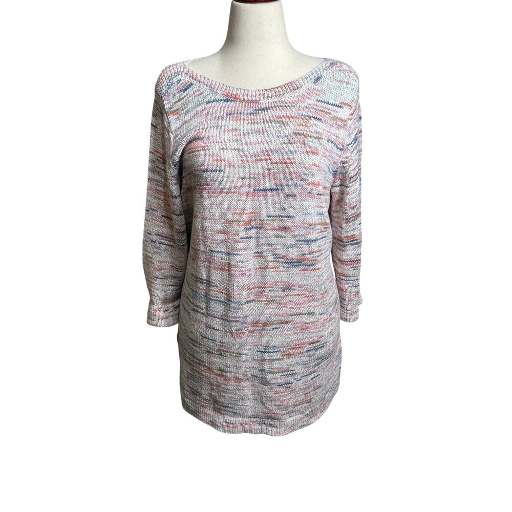 J. Jill space dyed multicolored sweater tunic dress cotton 3/4 sleeve Sz L